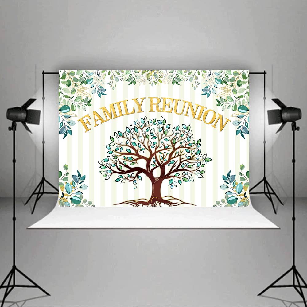 7X5Ft Family Reunion Backdrop Family Tree Leaves Welcome To Our Family Members Photography Background Gathering Gold And Green P