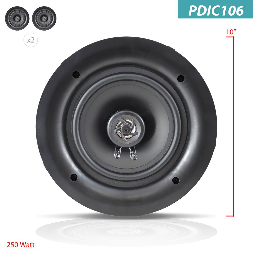 Pyle 10    Ceiling Wall Mount Speakers - Pair Of 2-Way Full Range Sound Stereo Speaker Audio System Flush Design W/ Electronic C