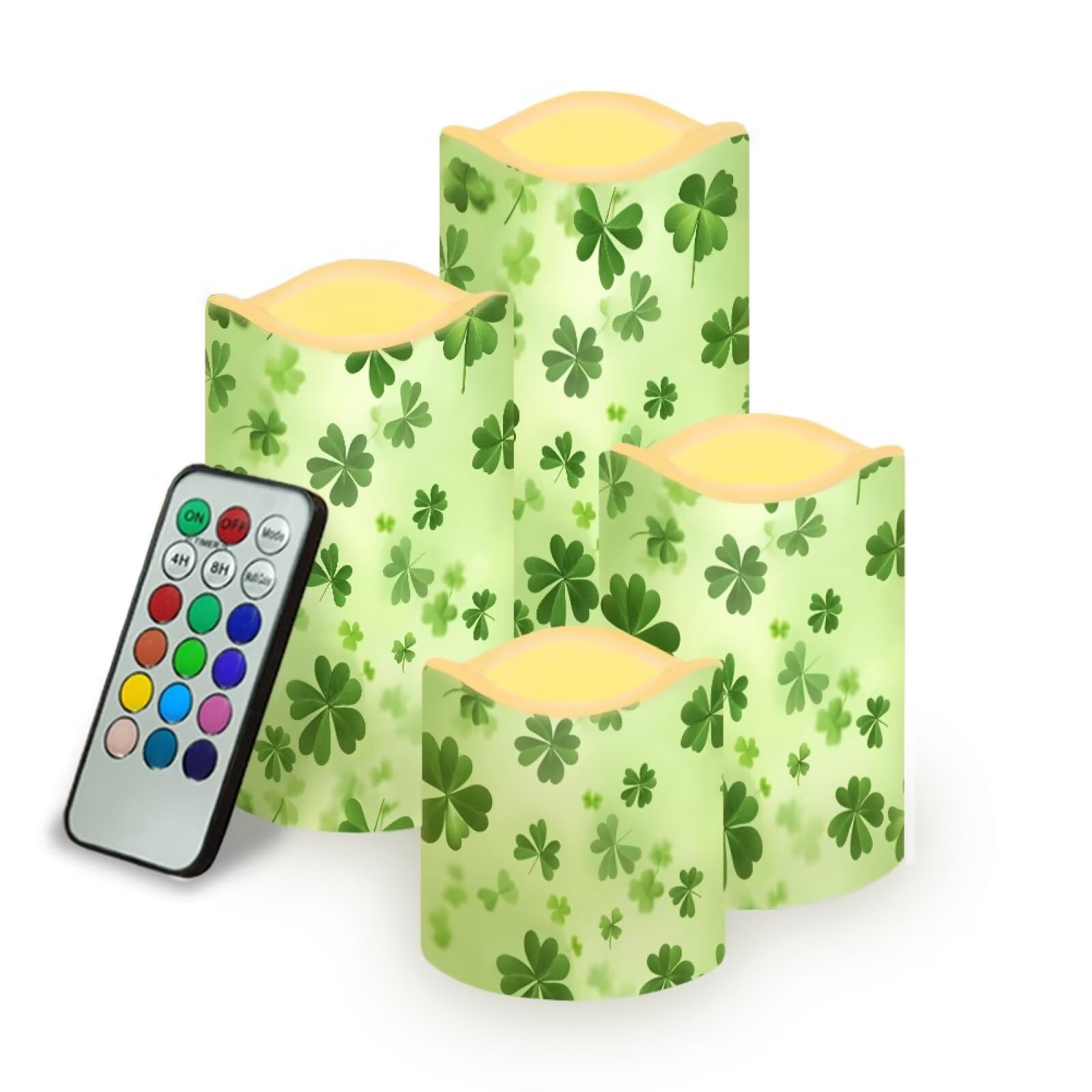 Uorisanigo Green Leaves Plastic Flameless Candles with Remote Control and Timer American Flag LED Flickering Battery Electric Pi