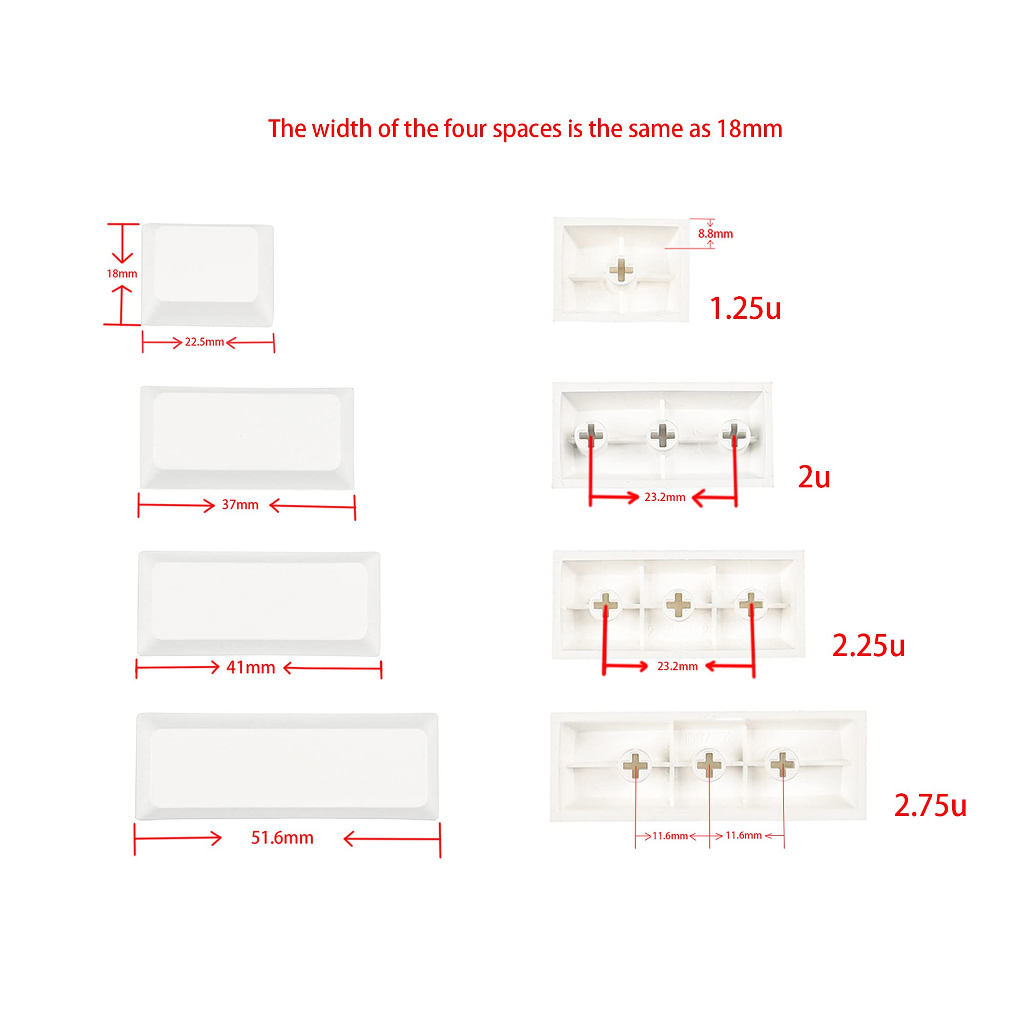 Mechkeeb Xda Convex Spacebar Off White Black 1.25U 2U 2.25U 2.75U For Wings Sp64 Sp84 Arisu Alice Wings Gk64X Gk61X Gk68X (White