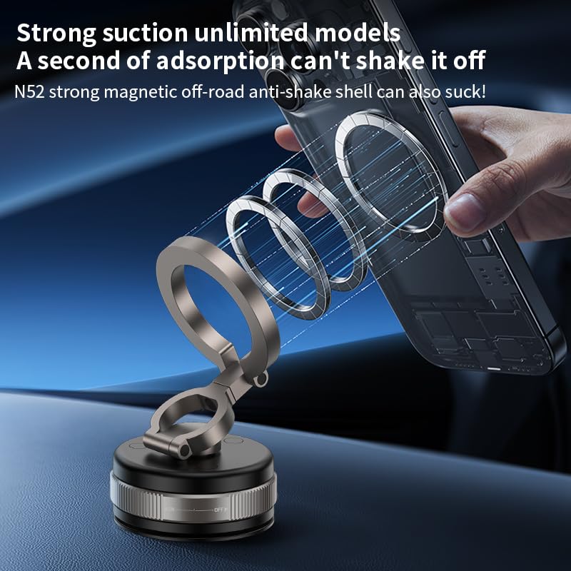 Uceento 360 Vacuum Magnetic Phone Holder, Suction Cup Phone Mount, Foldable Strong Magnetic Cell Phone Holder For Car/Gym/Mirror