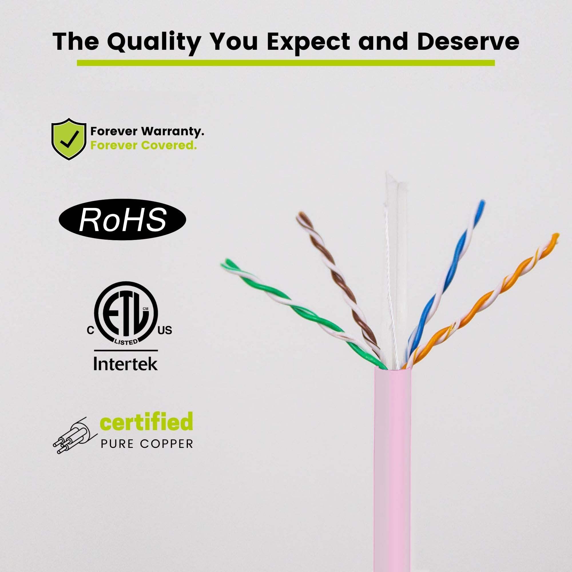 Truecable Cat6 Riser (Cmr), 1000Ft, Pink, 23Awg 4 Pair Solid Bare Copper, 550Mhz, Poe++ (4Ppoe), Etl Listed, Unshielded Twisted Pair (Utp), Bulk Ethernet Cable