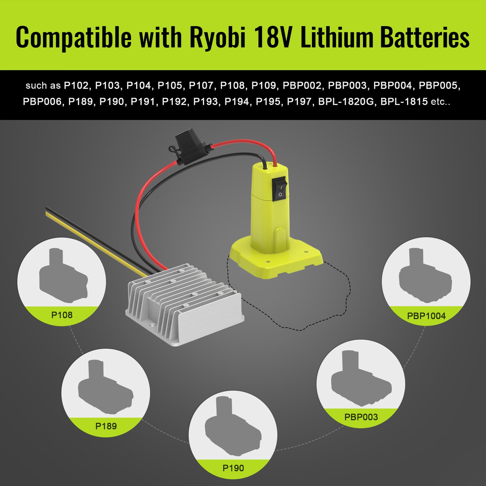 Azocek 18V To 12V Step Down Converter Compatible With Ryobi 18V Battery Adapter, Voltage Converter Dc 12V 15A 180W Buck Converte