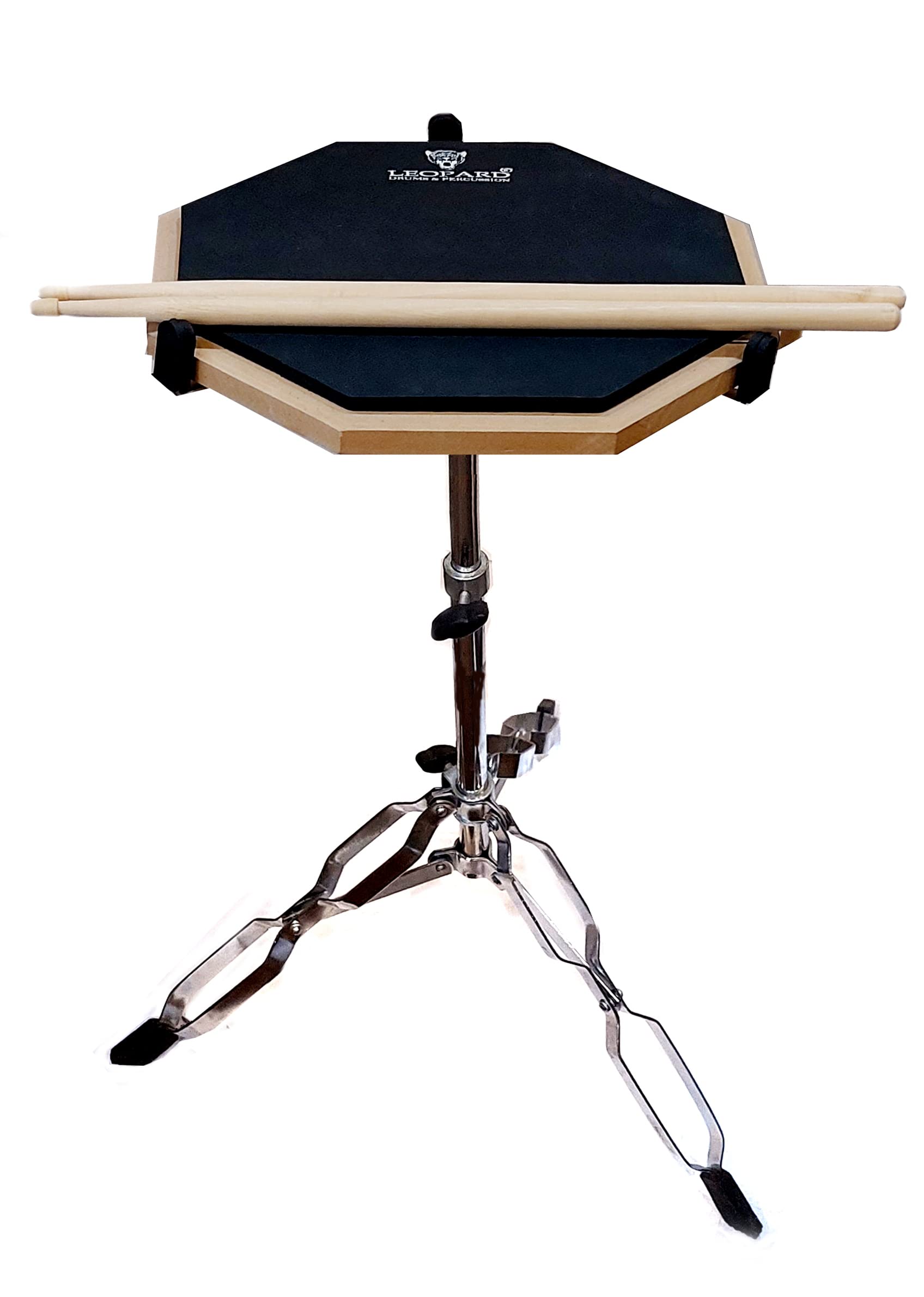 Leopard 12inch Doublesided Drum Practice Pad With Drumsticks, Carry Bag & Stand, 3 Rebound Surfaces, Silent Snare Training Pad For