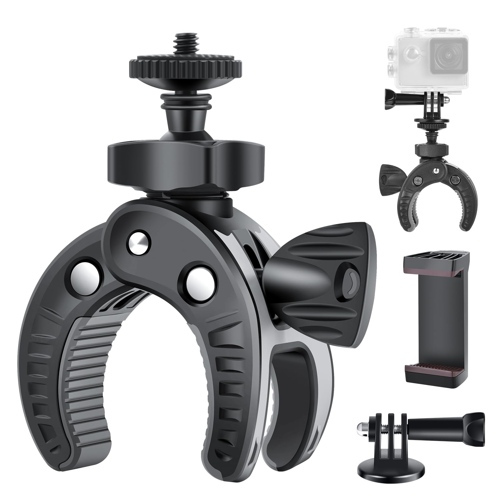Utebit Bike Camera Mount With 1/4' Screw Bicycle Camera Clamp For Bike,Motorcycle, Gopro,Electric Vehicles,360� Rotation Handlebar Action Camera Smartphone
