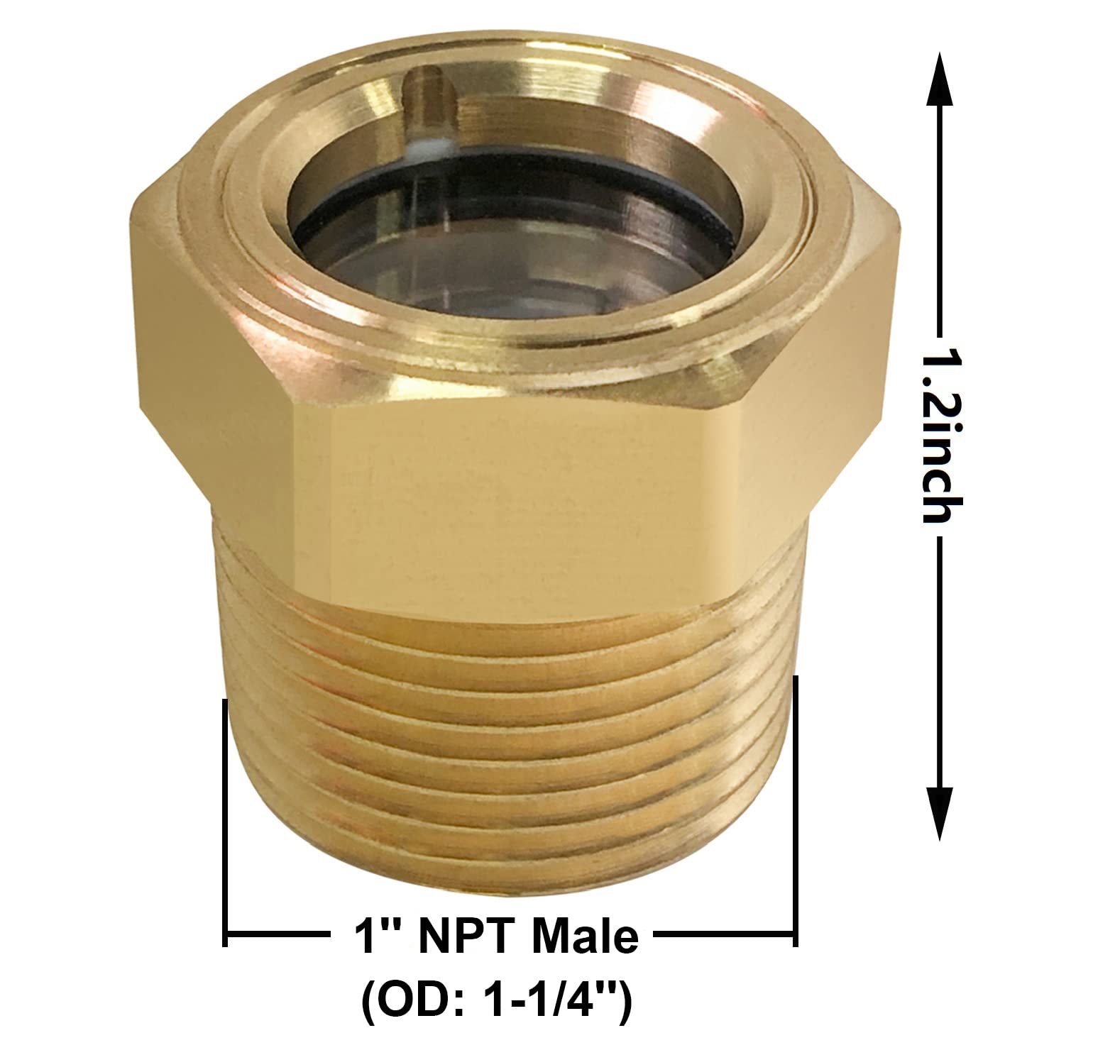 Oil Sight Glass, 1/2 Npt Hex Head Domed Oil Sight Glass, Brass Bulls Eye Sight Glass Liquid Level Gauge Oil Indicator Window For