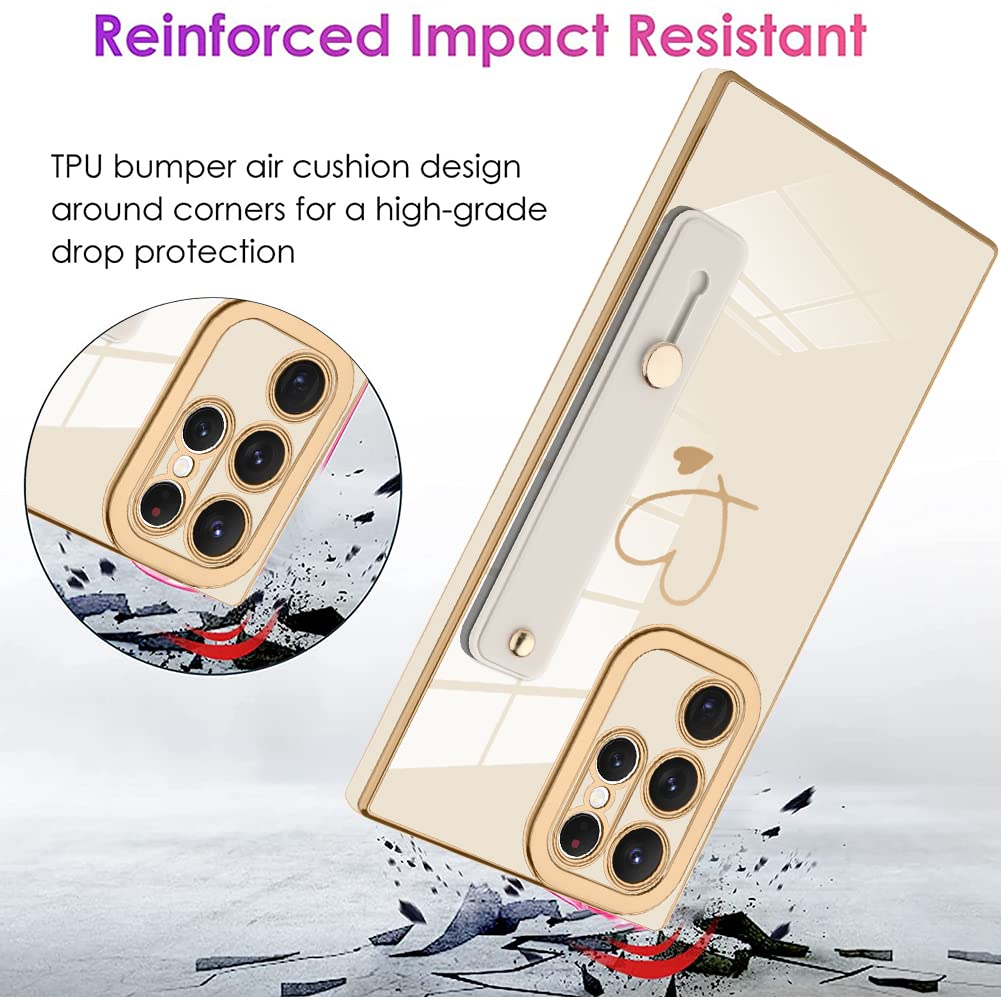 Ziye Galaxy S22 Ultra 5G Luxury Electroplated Case With Strap Love Heart Plating Gold Bumper Cover For Women Girls Anti Scratch