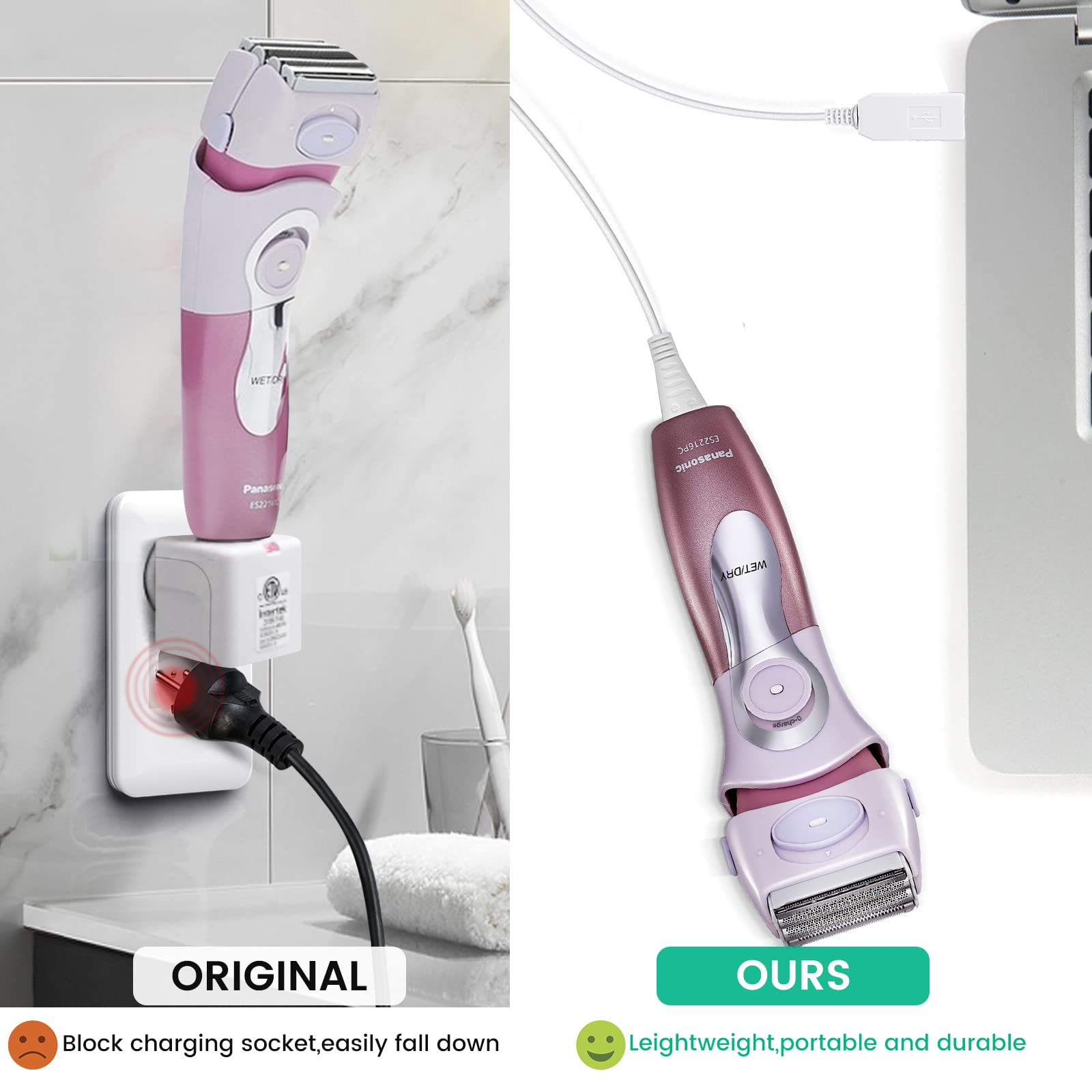 Charger Replacement For Panasonic Shaver Es2216Pc/Es2207P, Charging Cable For Trimmer, With Cleaner Brush