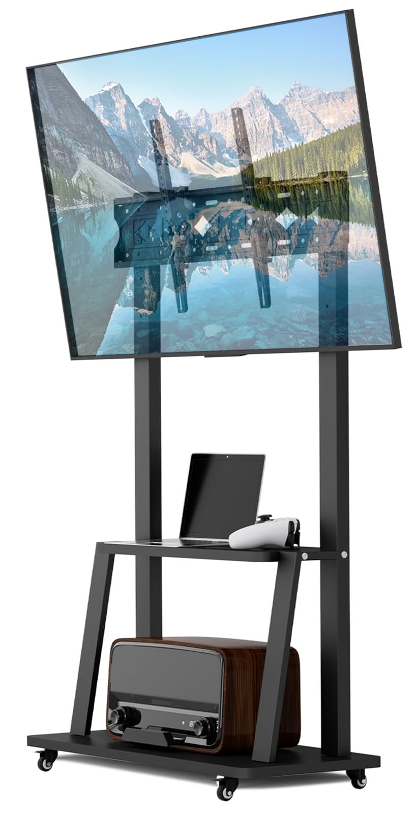 Duiliuu Rolling Tv Stand, Tv Stand With Wheels For 32 75 Inch Tv, Portable Tv Stand With Shelf,Hight Adjustable,15 Adjustable Vi