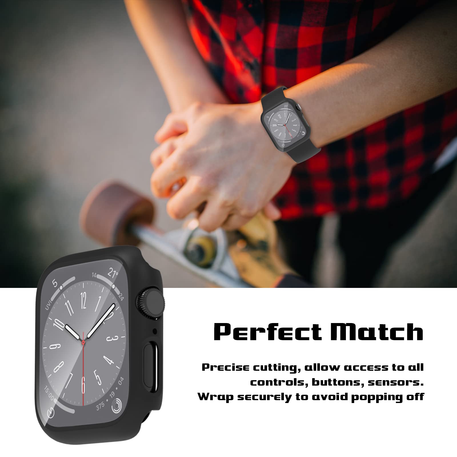 Ewuonu 2 Pack Hard Pc Case For Apple Watch Series 9 Series 8/7 45Mm Screen Protector, Tempered Glass Film Hard Bumper Anti Scrat