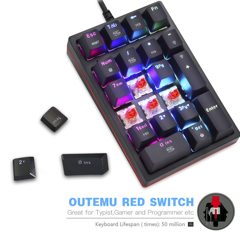 Motospeed Macro Mechanical Numeric Keypad Usb Wired 21 Keys Mini Numpad Portable Keypad Rgb Backlight Gaming Keypad Extended Lay