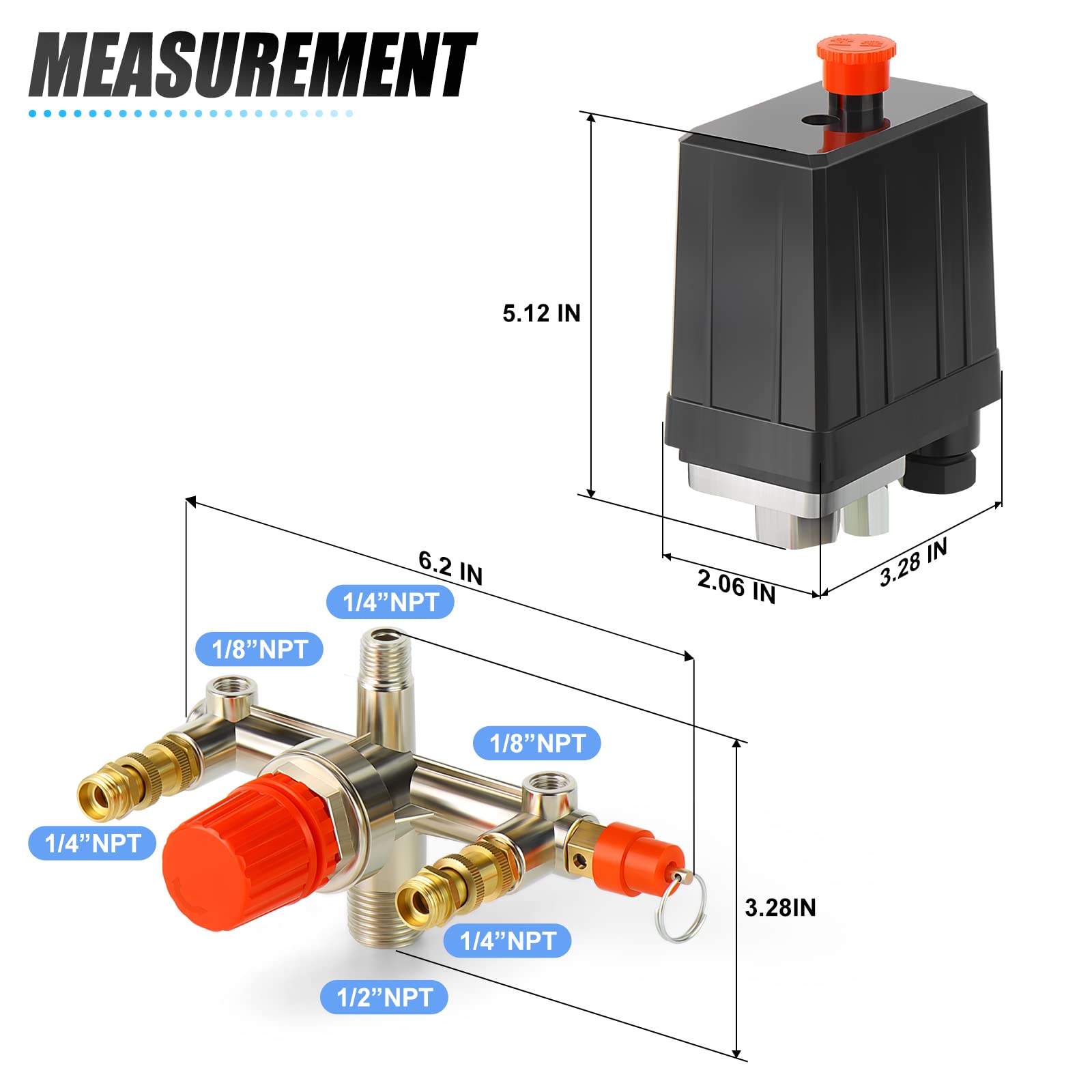 Meanlin Measure Air Compressor Pressure Switch Control Valve 90 120 Psi 110V 240V Replacement Parts With 0 180 Pressure Gauge An
