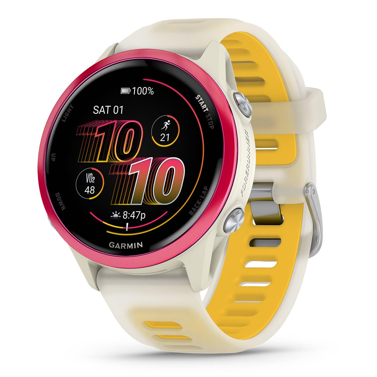 Playbetter Garmin Forerunner 570 (42 Mm, Raspberry/Translucent Bone/Mango) Running Gps Smartwatch - Amoled Display, Training & R