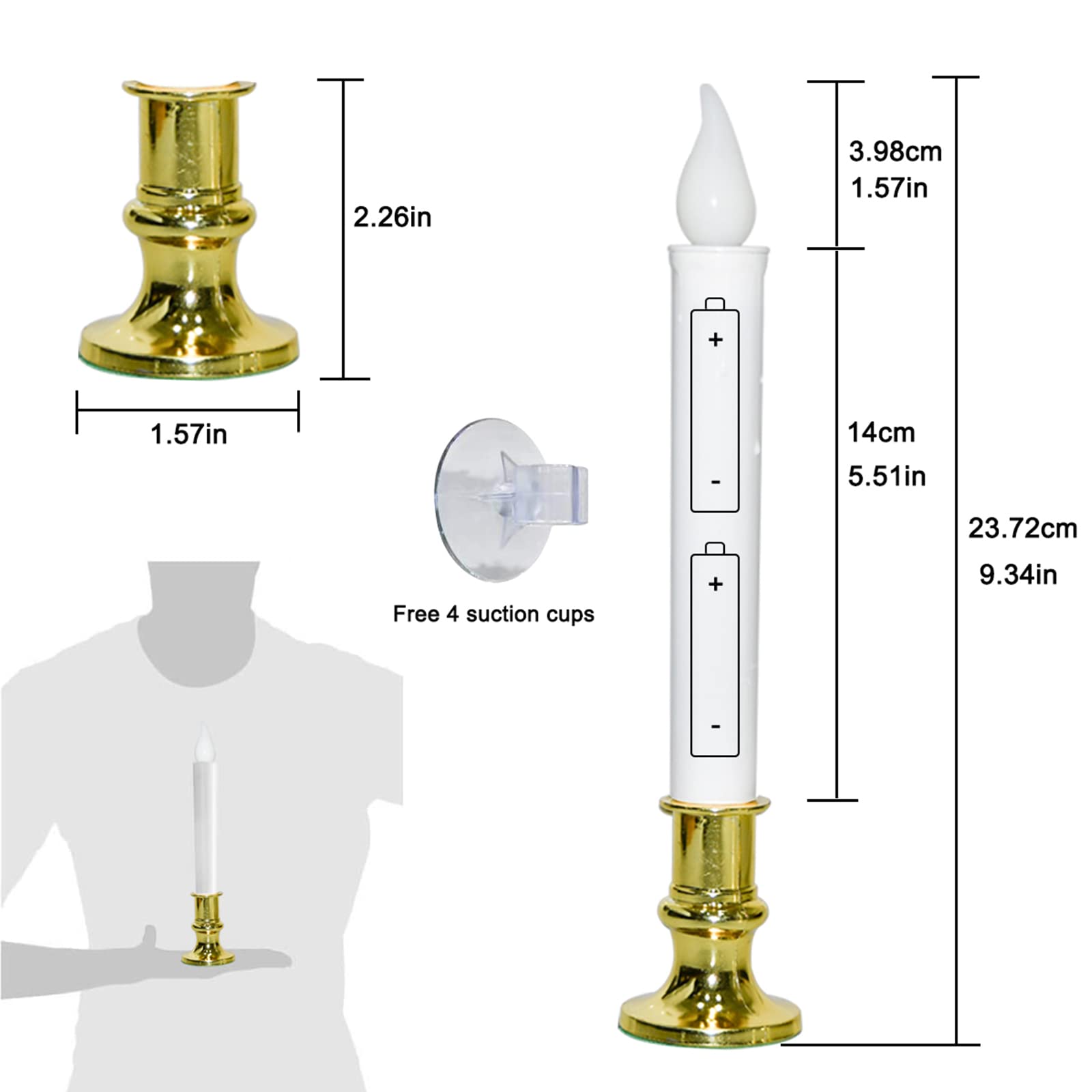 Christmas Window Candles, Battery Operated Window Candles With Auto Timer, 9'' Christmas Candles Battery Operated With Flameless