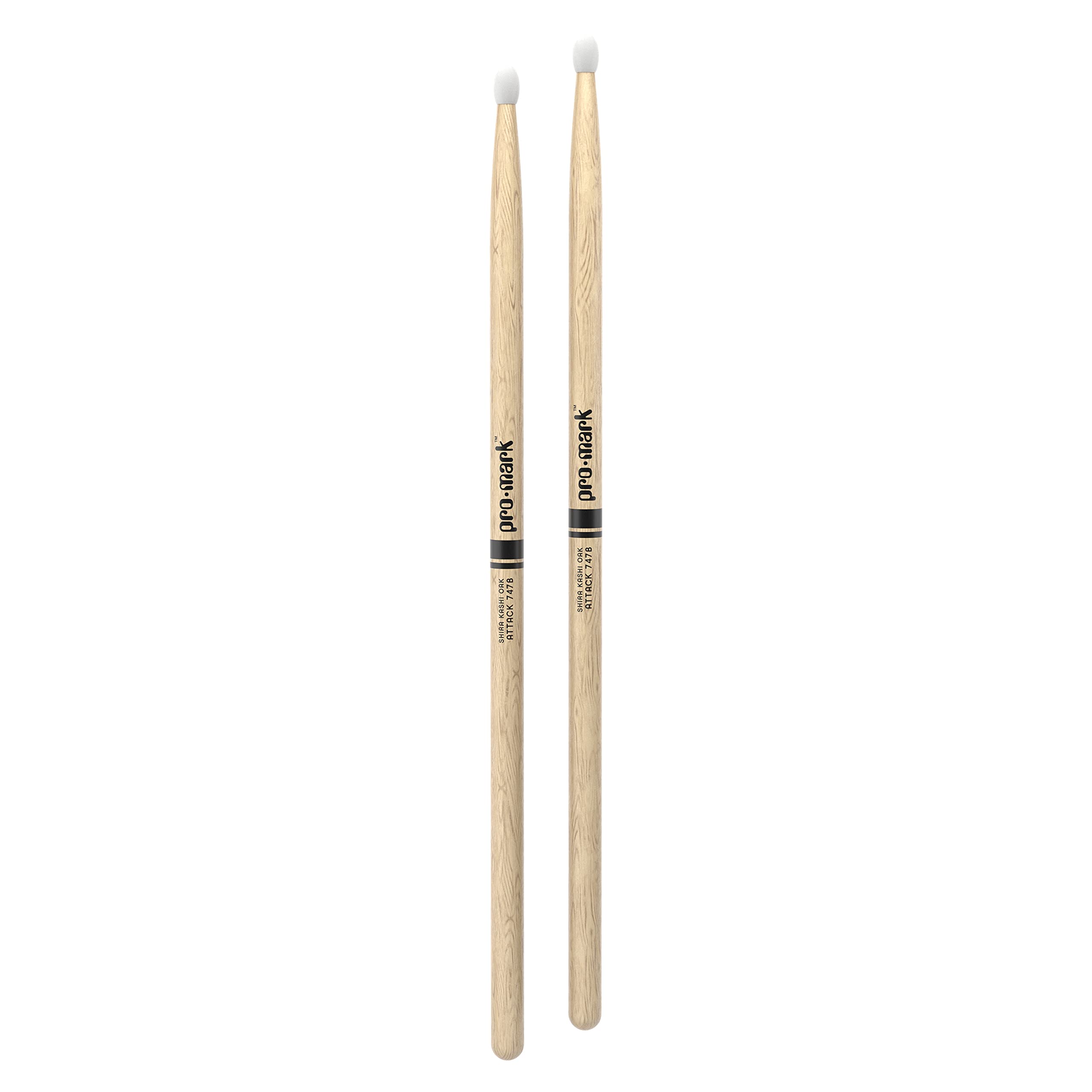 Promark Drum Sticks - Classic Attack 747B Shira Kashi Oak Drumsticks, Oval Nylon Tip, One Pair