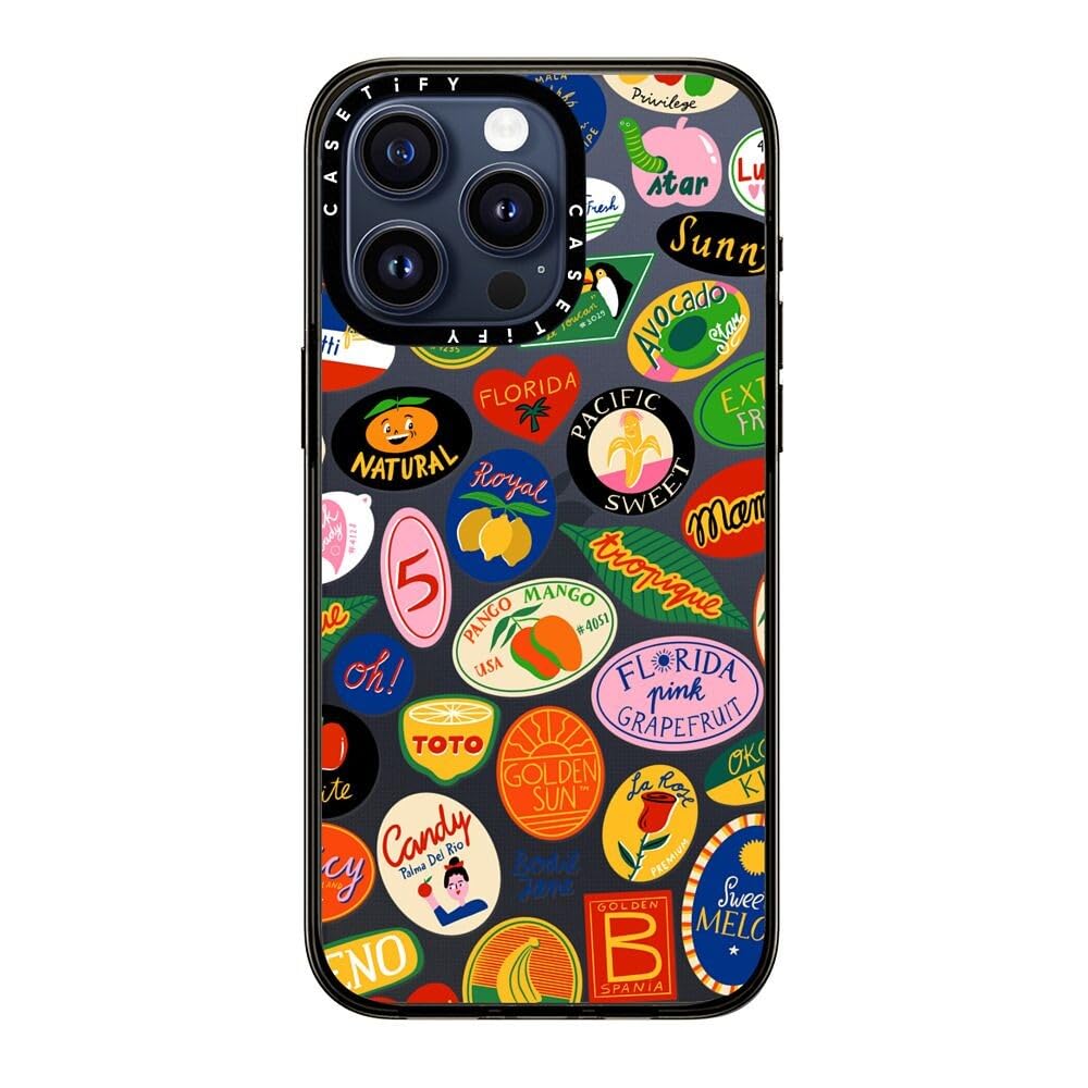 Casetify Compact Case For Iphone 15 Pro Max [2X Military Grade Drop Tested / 4Ft Drop Protection]   Fruit Stickers   Clear Black