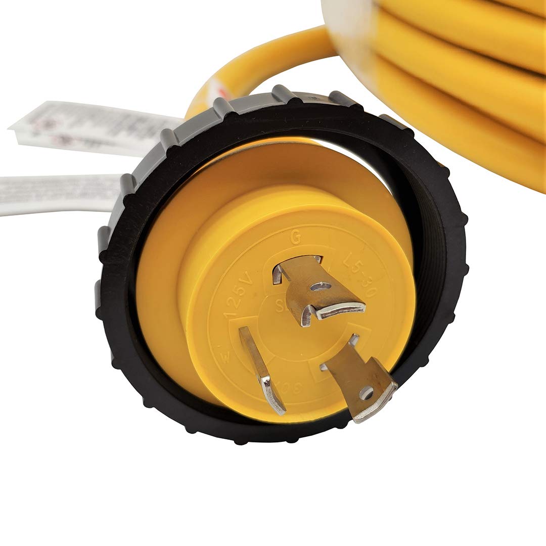 Parkworld RV Shore Power Extension Cord, 30A, 100FT, NEMA L5-30, Yellow, 100% Copper with PVC Jacket