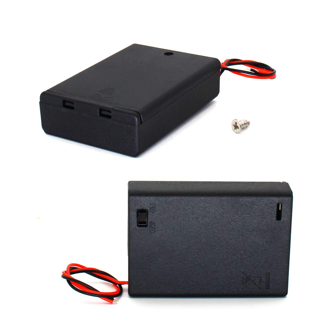 Olirexd 3 Aa Battery Holder With On/Off Switch Screw Cap And Wire Leads Storage Case Cover Cord Cable Clips Cell 4.5V Battery Bo