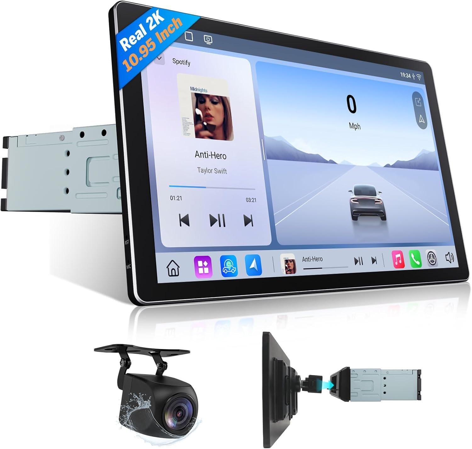 EONON Single Din Car Radio,10.95-inch 2K HD Large Screen, Android 13 Car Stereo with CarPlay/Android Auto, 6+64GB, Bluetooth 5.1
