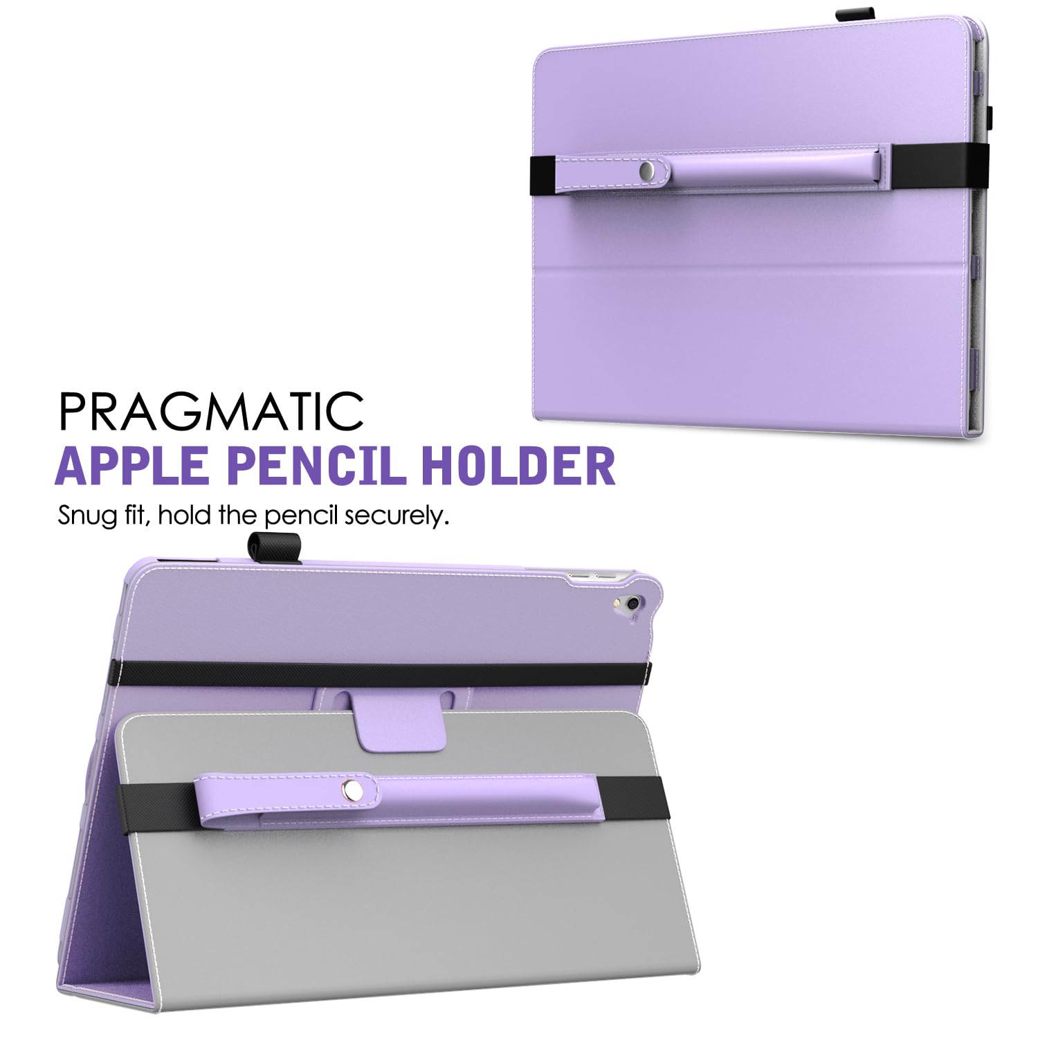 MoKo Pencil Holder for Apple Pencil Pro, Apple Pencil 1st/2nd Generation, Apple Pencil (USB C), PU Leather iPad Pencil Sleeve Pouch with Buckle & Elastic Band Attach to iPad Case, Taro Purple