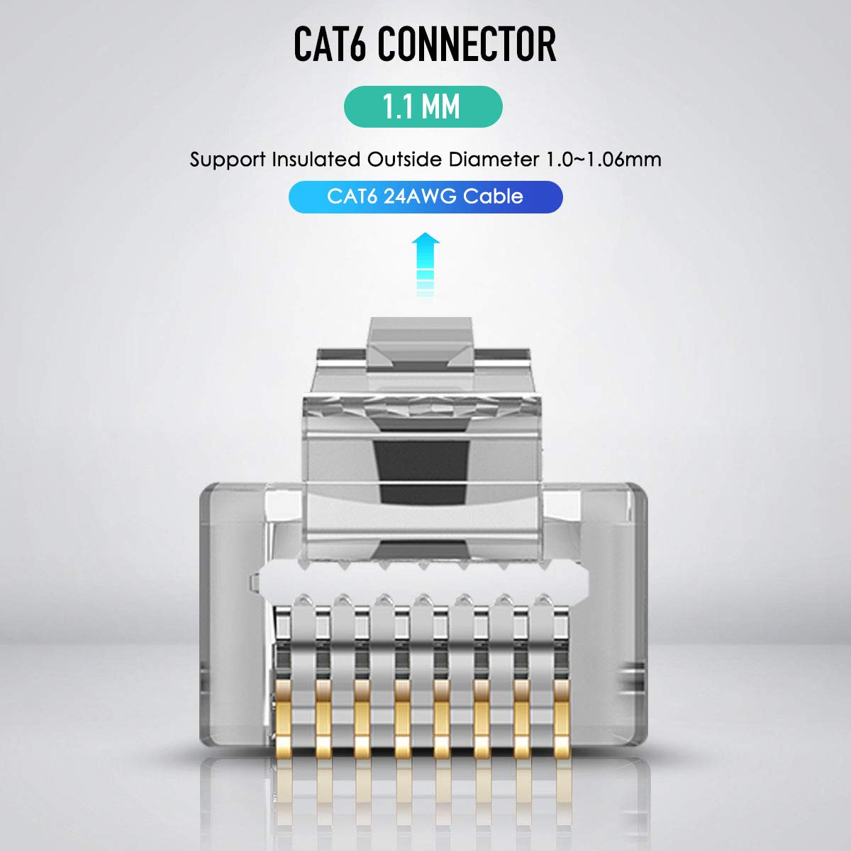 Jodroad Shielded Rj45 Cat5 Cat6 Pass Through Connectors   Pass Through Modular Plugs Gold Plated 3 Prong 8P8C Ethernet Ends For