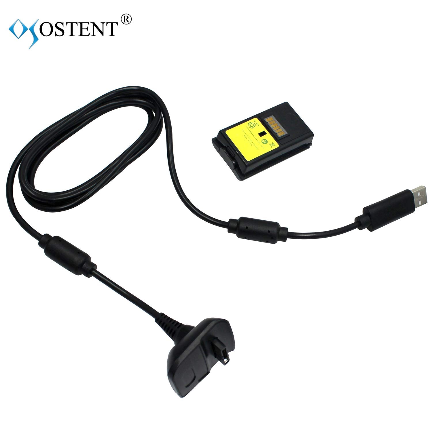 Ostent 2 In 1 Charger Cable + Rechargeable Battery Pack For Xbox 360 Wireless Controller Color Black