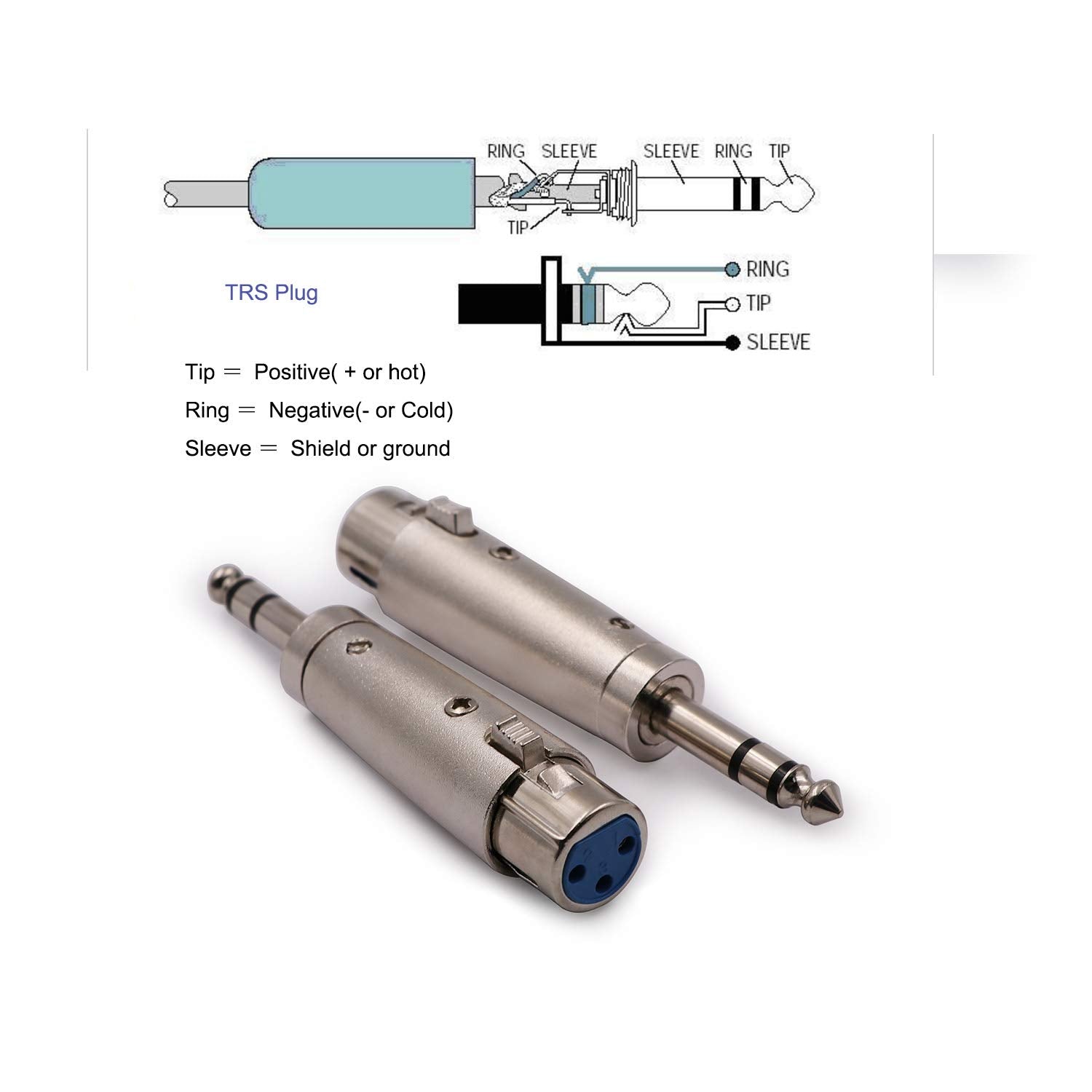 1/4 Trs To Xlr Female Adapter Female Xlr To 1/4 Stereo Balanced Audio Connector   2 Pack