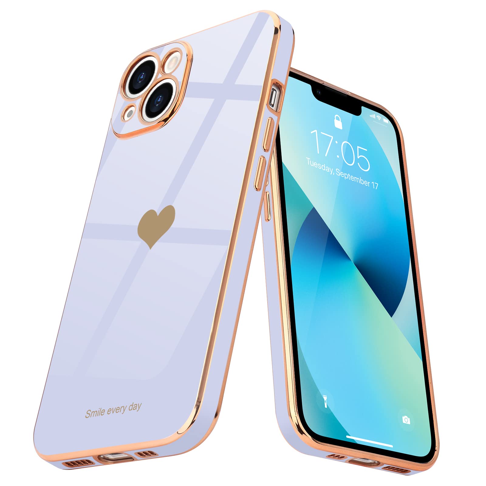 Teageo Compatible With Iphone 13 Case For Girl Women Cute Love Heart Luxury Bling Plating Soft Back Cover Raised Full Camera Pro