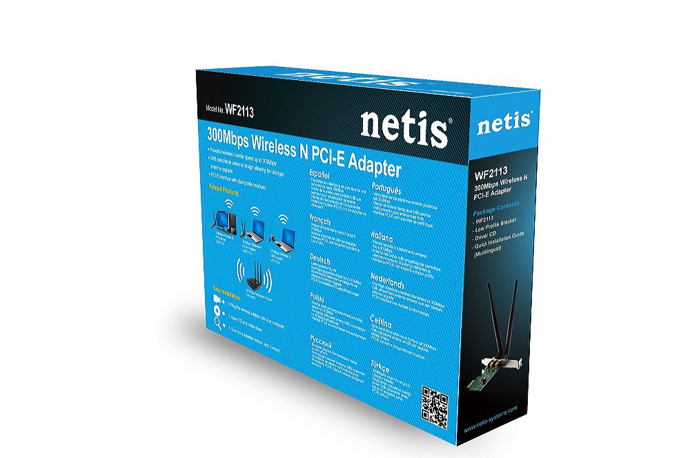 Netis Wf2113 Wireless N 300Mbps Advanced Pci-E Adapter, 5 Dbi High Gain Antennas, 2T2R Mimo, Low-Profile Bracket Included, Pci-E