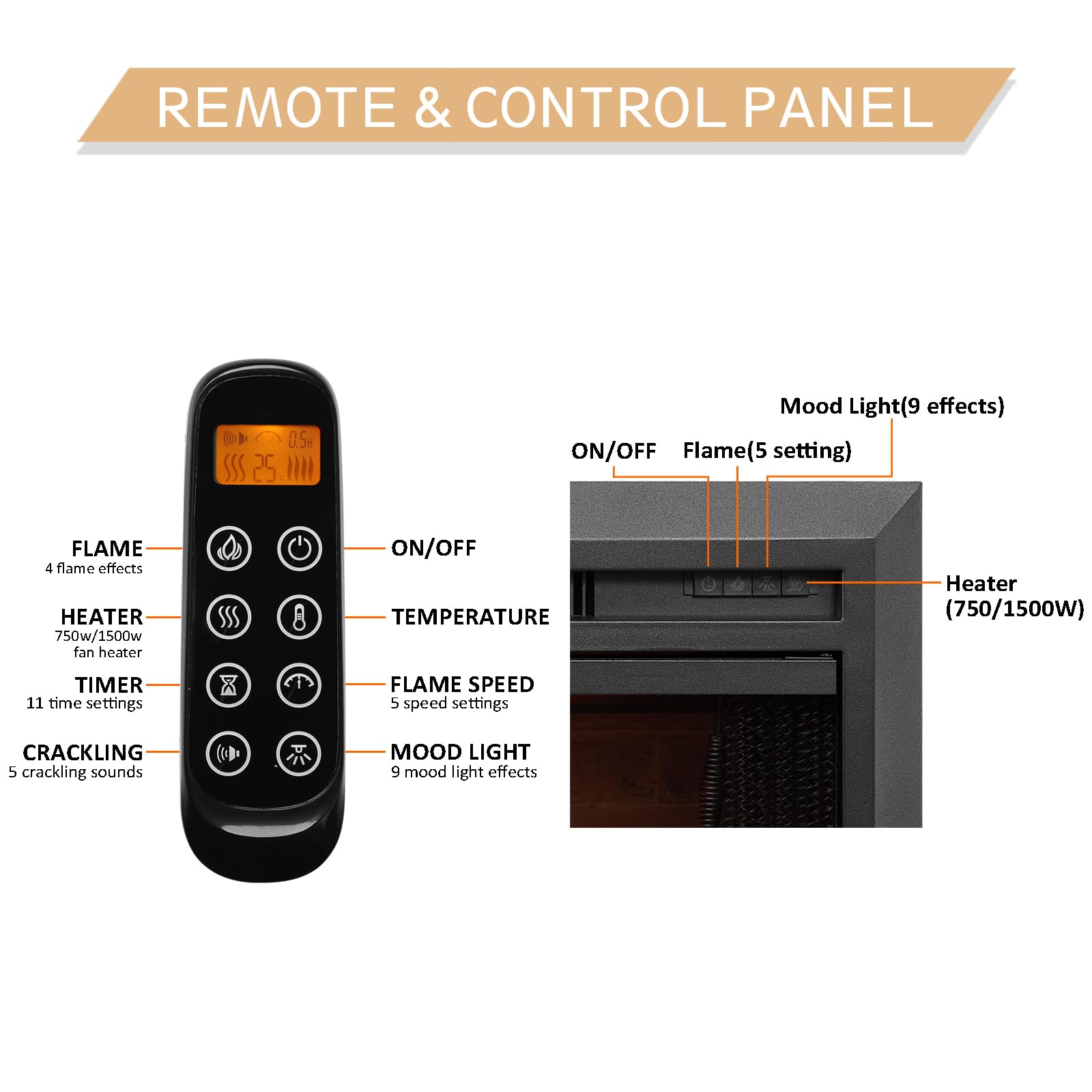 Legendflame Damon 35'' W Electric Fireplace Insert With Glass Door And Mesh Screen (Ef264B), Fireplace Heater 750/1500W, Fire Cr