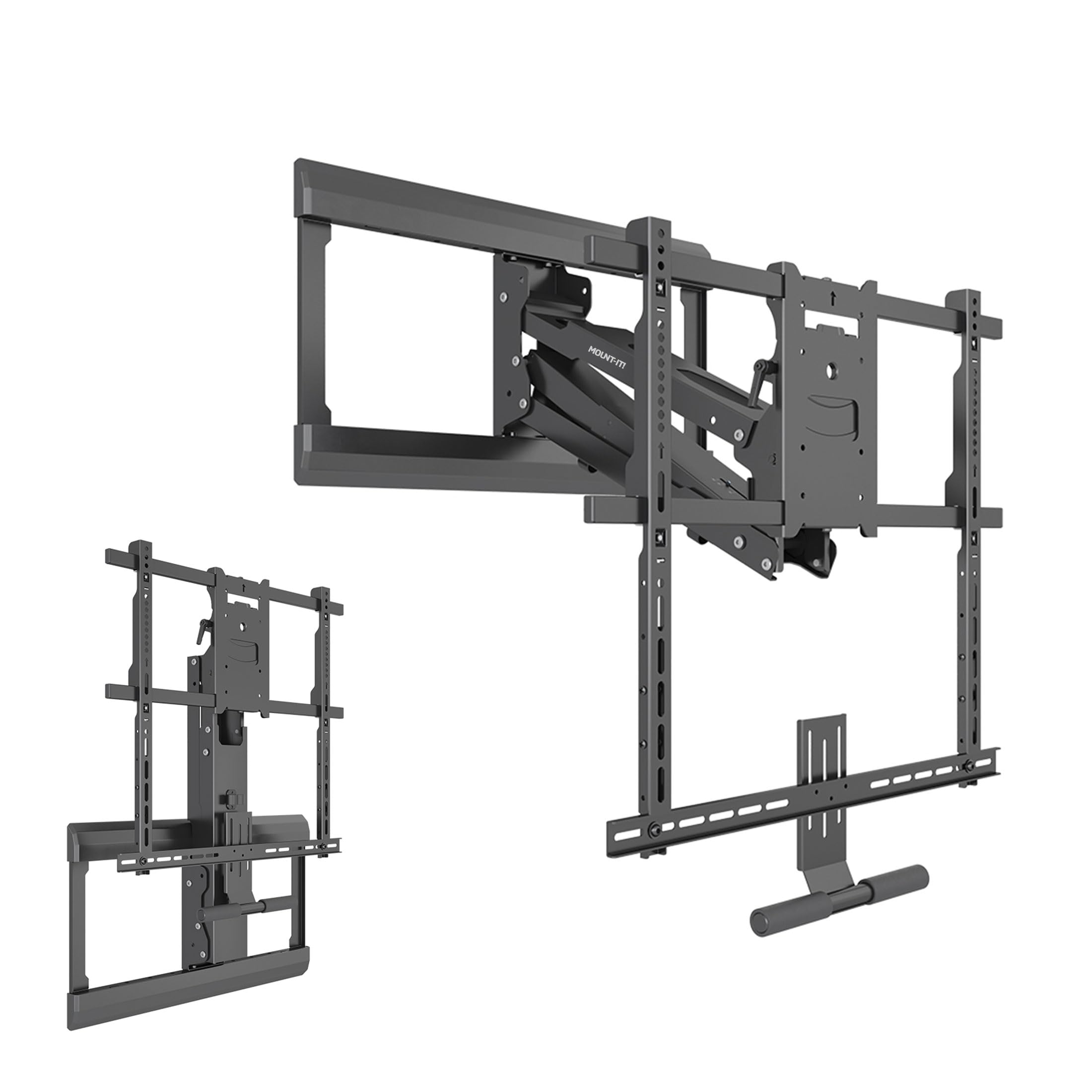 Mount It! Fireplace Mantel TV Wall Mount, Above Fireplace Drop Down TV Mount, Pull Down TV Mantle Mount with Spring Assist, TV Sizes 42 65 inches with VESA from 100x100 to 600x500, max 55 lbs Weight