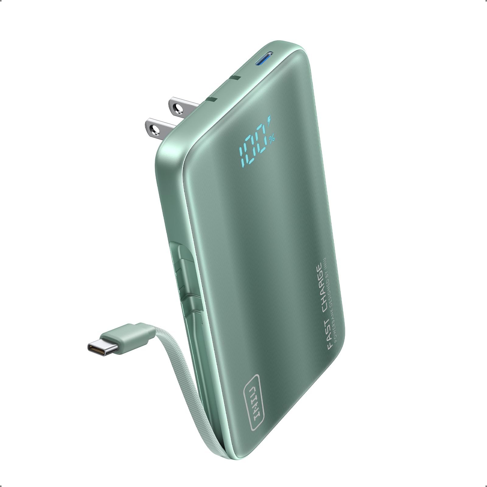 INIU 3-in-1 Portable Charger, 45W 10000mAh Fast Charging Power Bank, Built-in USB C Cable & Foldable Wall Plug, Travel Essential
