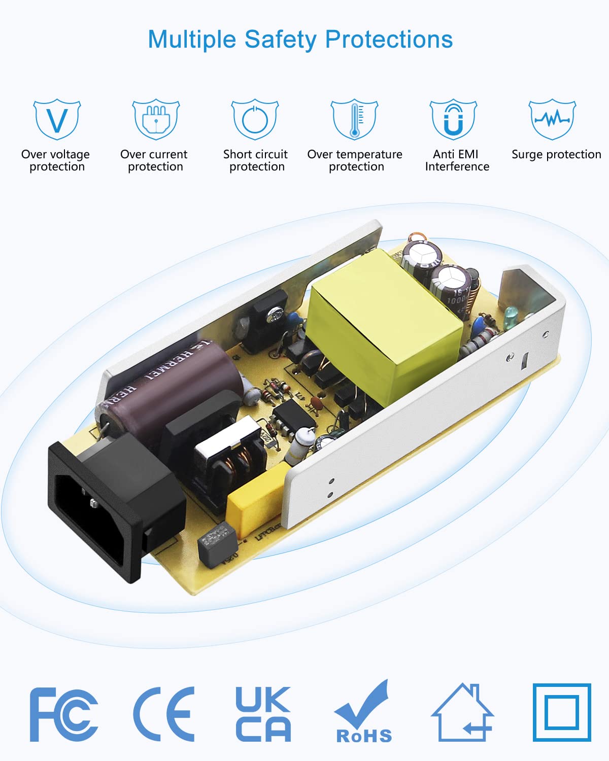 Alitove Dc 12Volt Power Supply 8A Ac Adapter 100 240V 50 60Hz 12V 8 Amp Transformer Converter Led Driver With 5.5X2.5Mm Barrel F