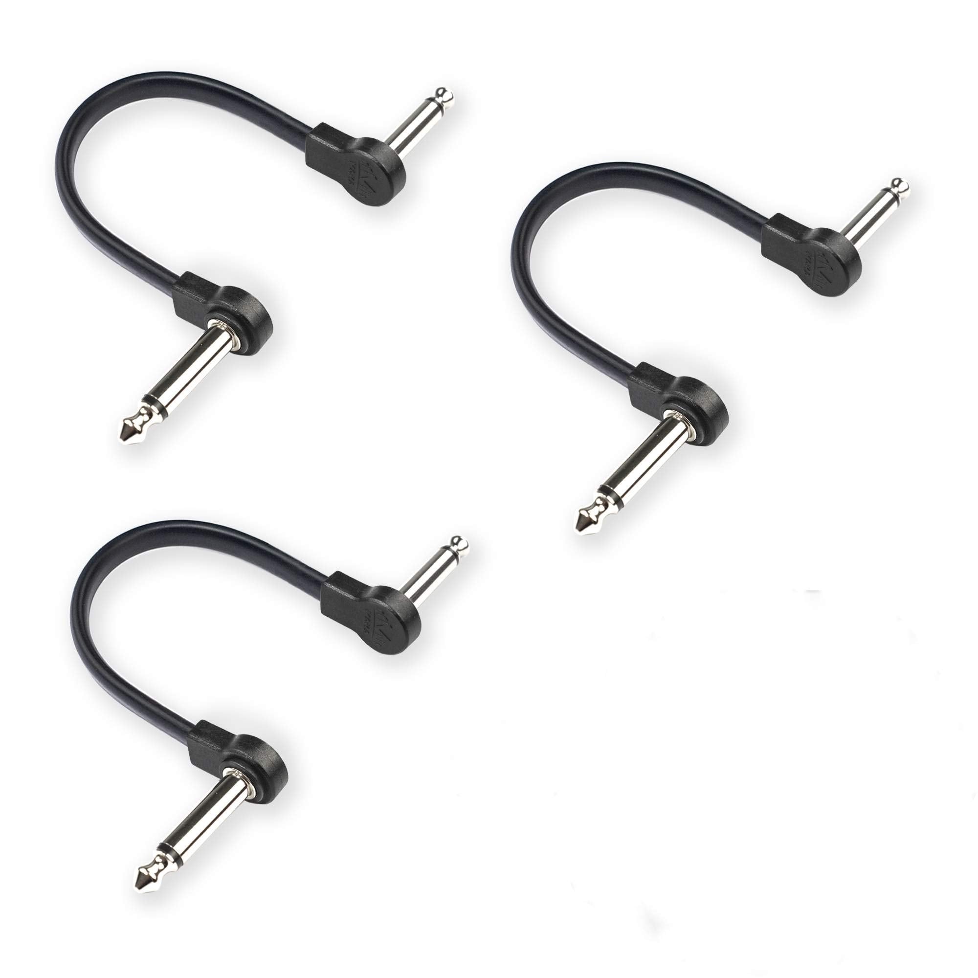 M Maka Flat Low Profile Guitar Patch Cable 6 Inch For Effects Pedals, 1/4 Inch Right Angle, Black, 3 Pack New Version