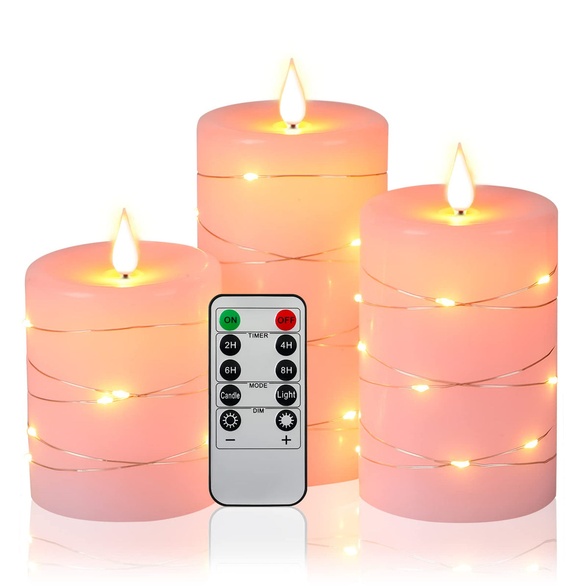 Da By Flameless Candles With String Lights,Battery Operated Candles,Led Flickering Candles With Remote Control And Timer, Real W