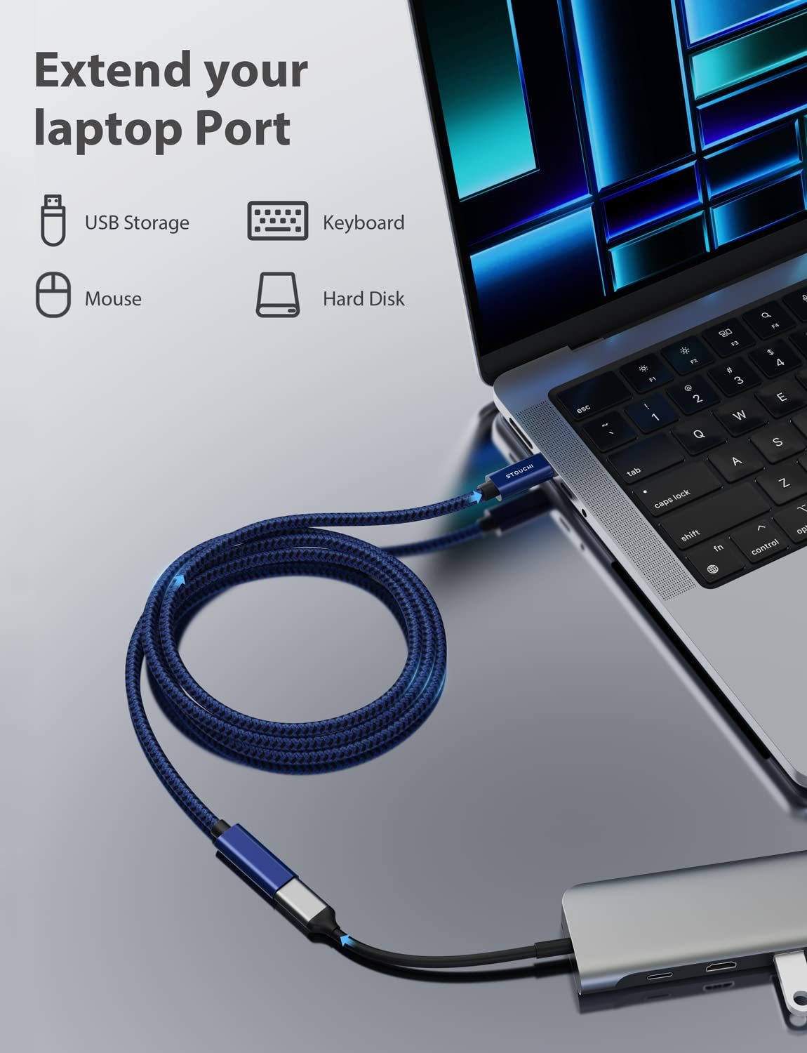 Stouchi Usb C Extension Cable 6Ft/1.8M, Psvr2 Extension Cable Type C 3.1 Male To Female Fast Charging & Audio Data Transfer For