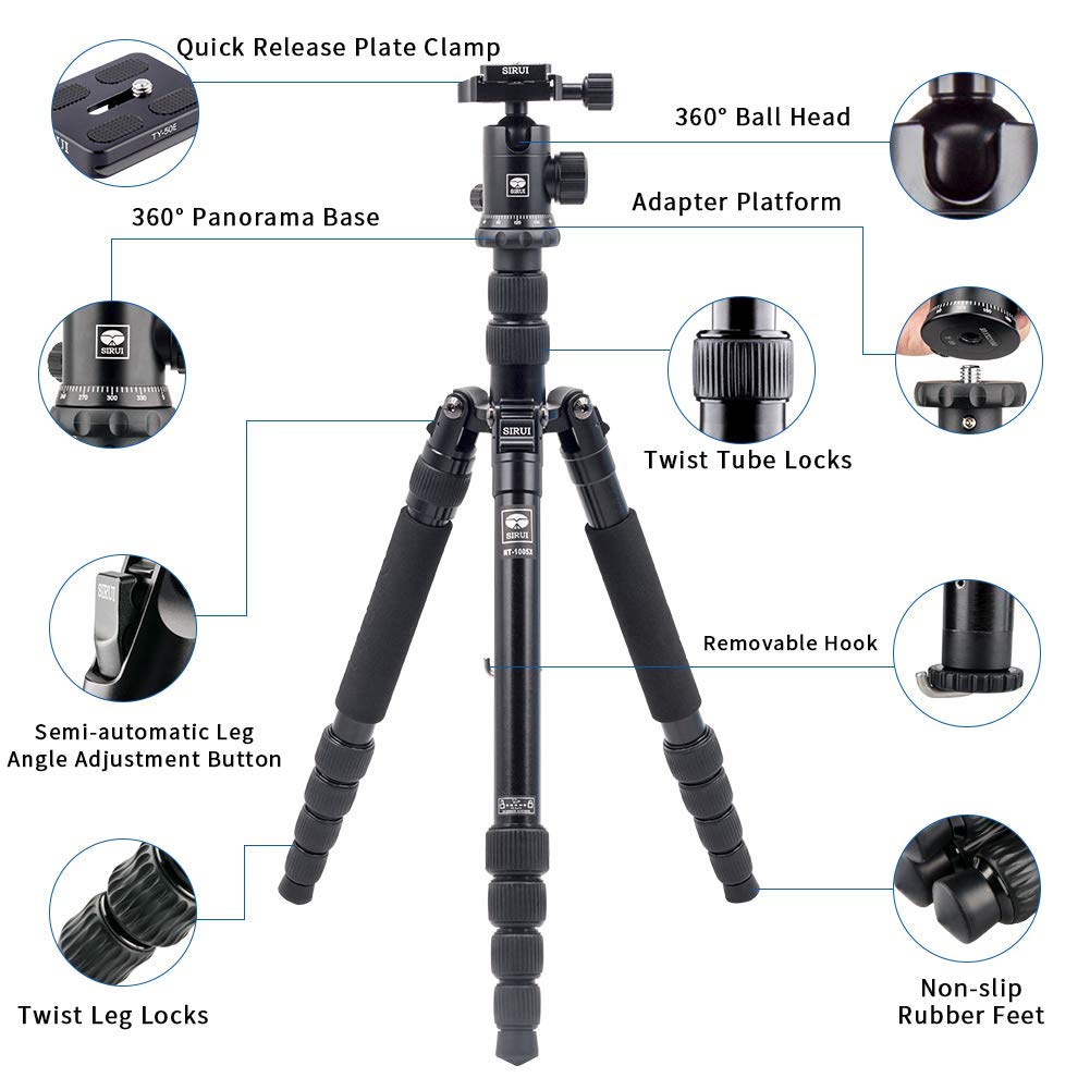 Sirui Tripod For Camera, 2 In 1 Aluminum Camera Tripod Monopod, Compact Travel Tripod With 360 Panorama Ball Head, Professional Tripod For Dslr Video Camcorders 17,6Lbs Load (Mt1005+M10)