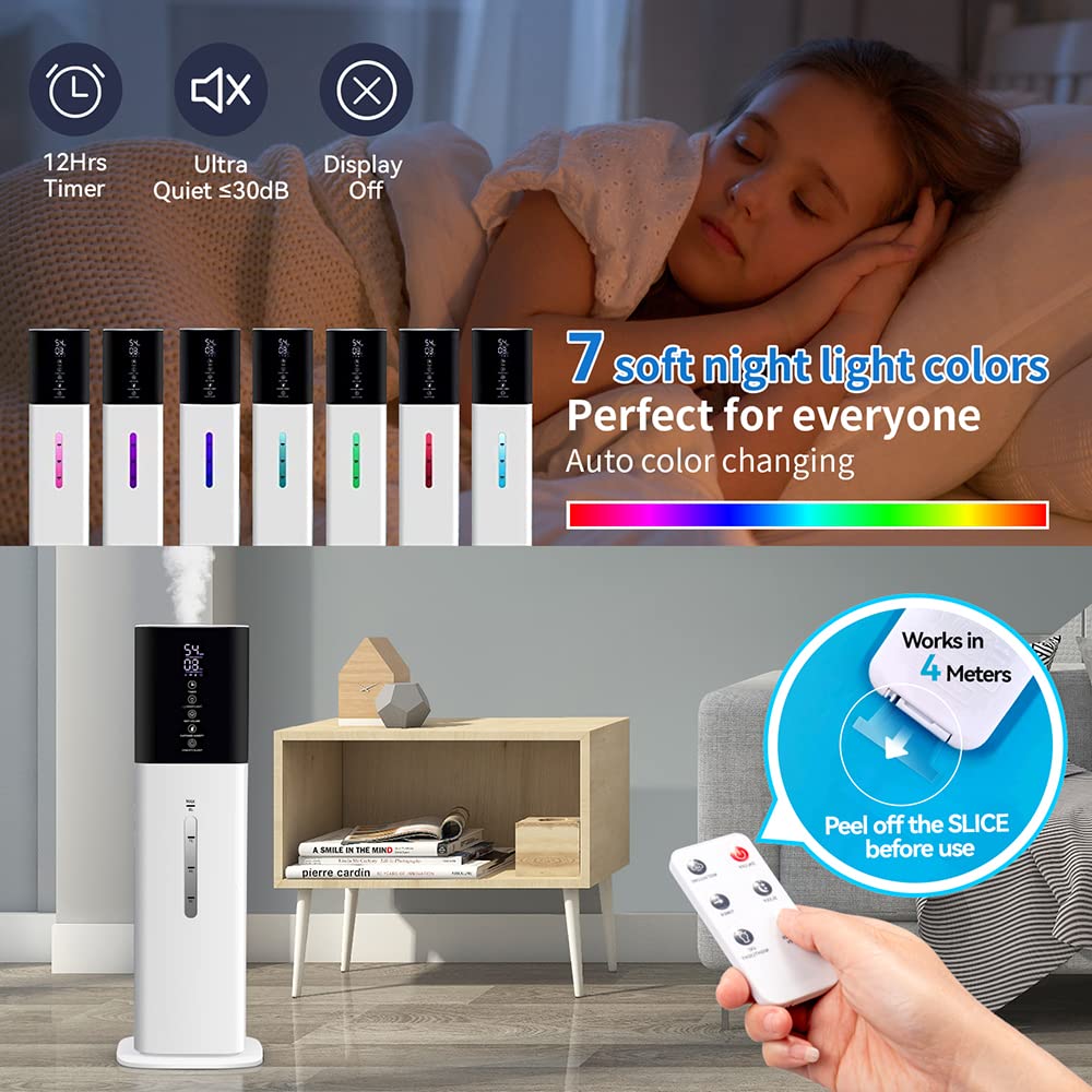 Humidifiers Large Room Bedroom With 7 Colors Light,Honovos 8L 2.1Gal Quiet Ultrasonic Cool Mist Topfill Humidifier With 360 Nozz