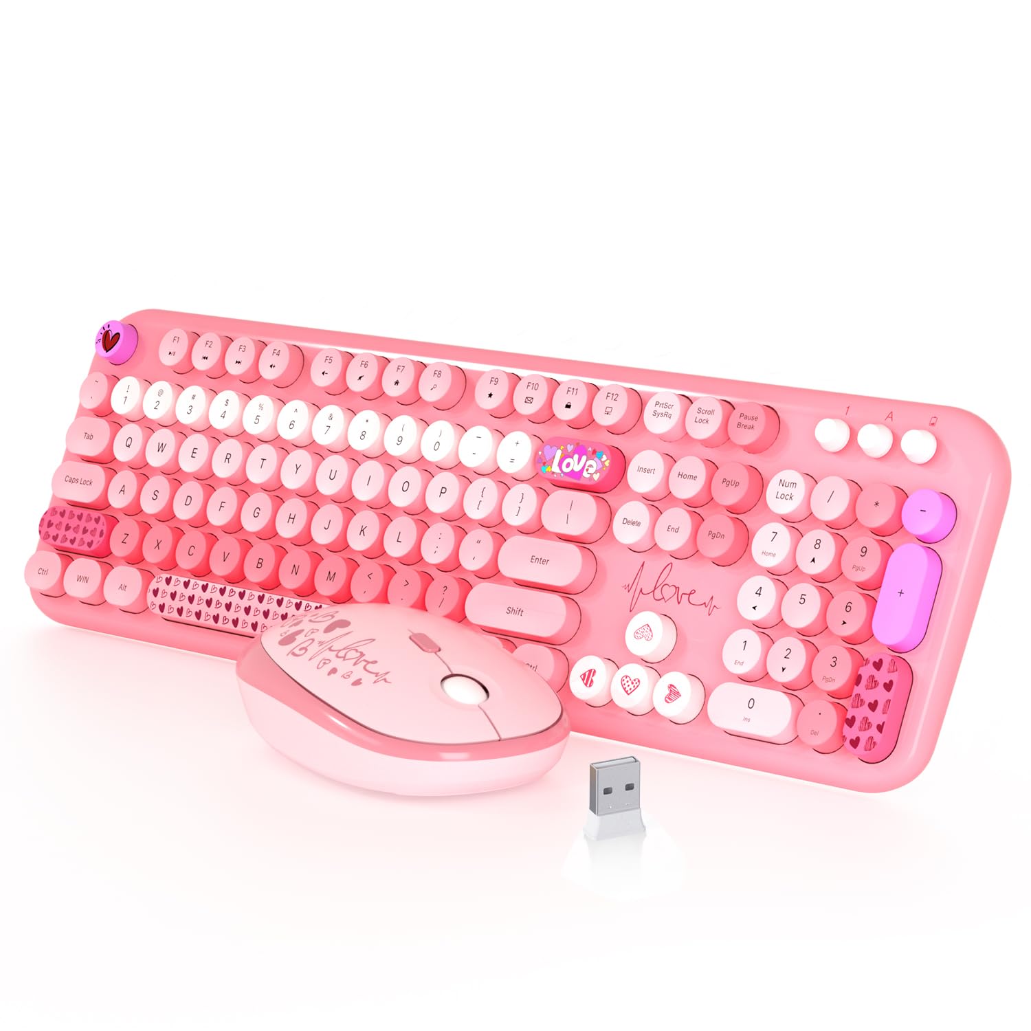 Wireless Keyboard And Mouse,Mofii 104 Round Keys Lovely Full Size Cute Colorful Keyboard And Mouse With Retro Typewriter For Pc/