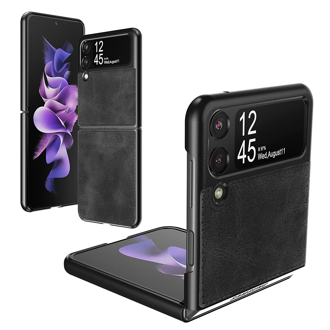 Foluu For Samsung Galaxy Z Flip 3 5G Case, Galaxy Z Flip 3 5G Leather Case, Pu Leather + Hard Pc Shell Ultra Thin Slim Durable P