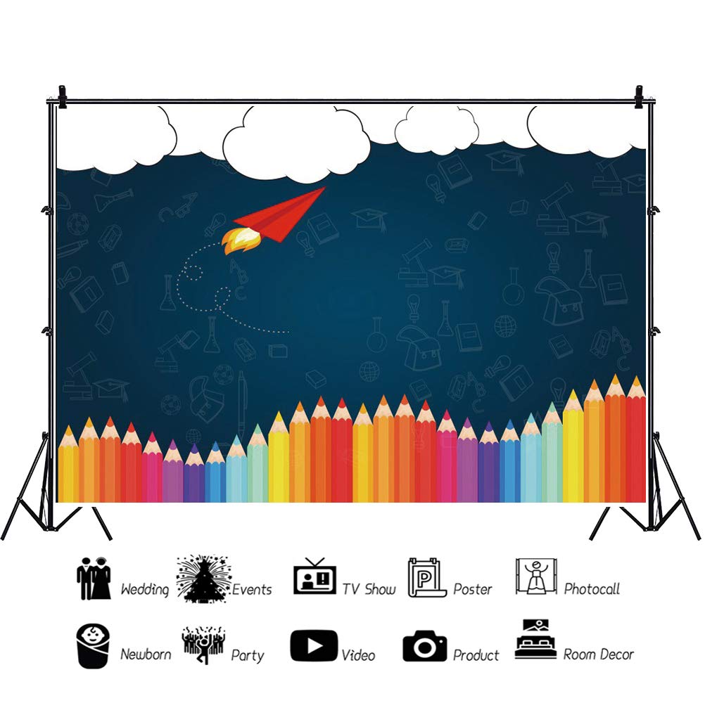 Leyiyi 5X3Ft Welcome Back To School Photography Background Old Classroom Chalk Board Blackboard Colored Pens Back Season Grunge