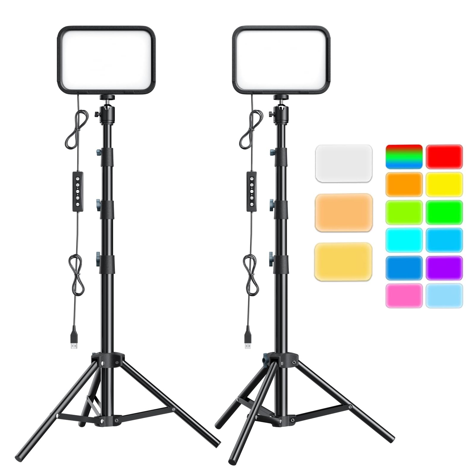 Ubeesize 2 Pack Rgb Photography Lighting, Studio Lights With Adjustable Tripod Stand And Ball Head, Video Light For Video Record