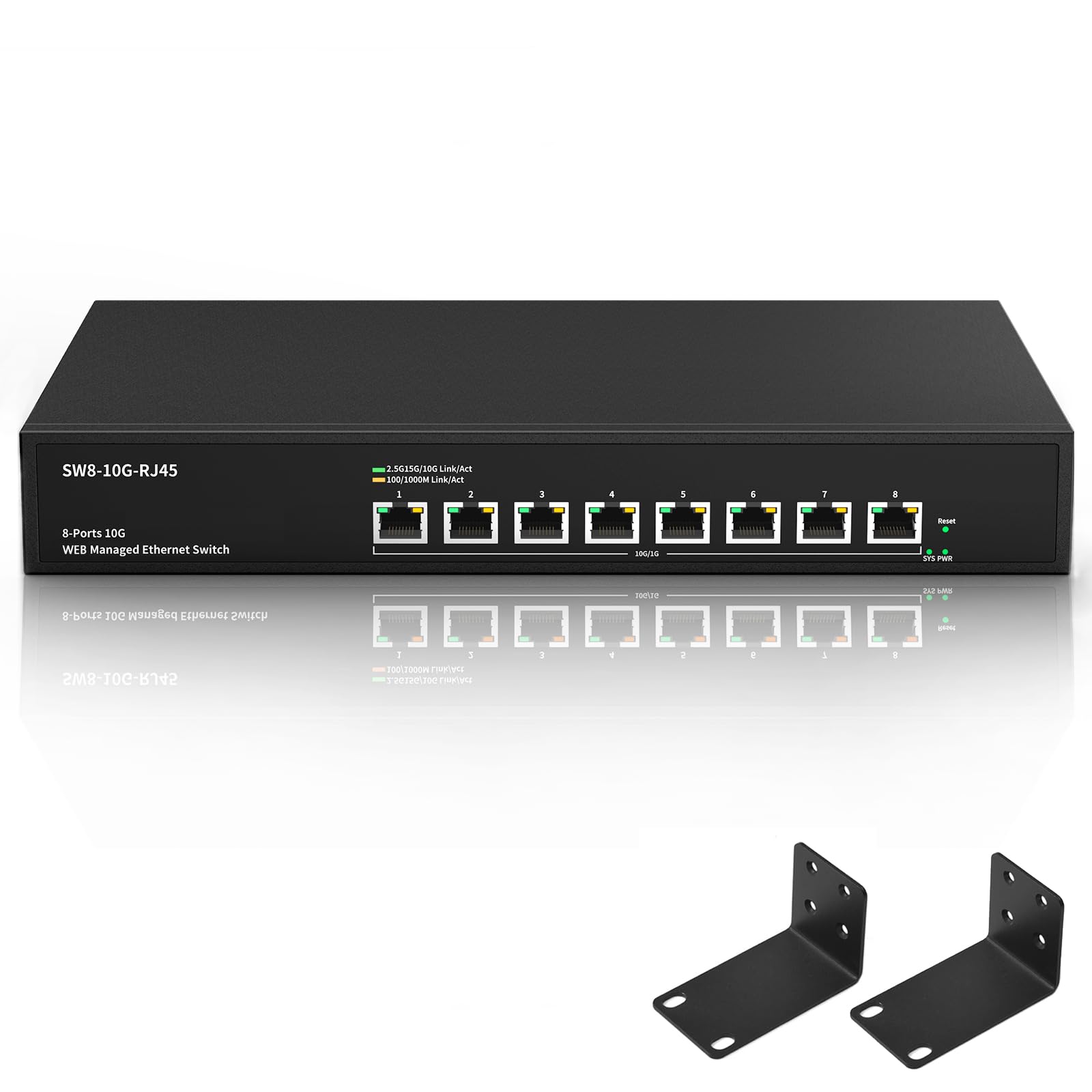 8 Port 10Gb Rj45 Web Managed Network Ethernet Switch With 8 X 10G Base T Port | 10 Gigabit Multi Gig Swicth Support 10G 5G 2.5G 