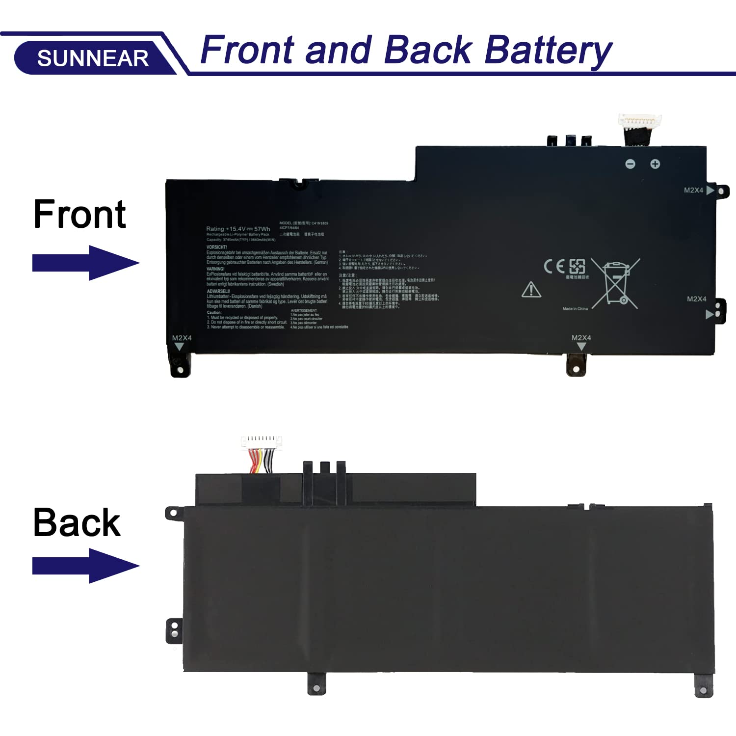 Sunnear C41N1809 4Cells Laptop Battery Compatible With Asus Zenbook Ux562 Ux562Fn Ux562Fd Ux562Fdx Q536F Q536Fd Series Notebook