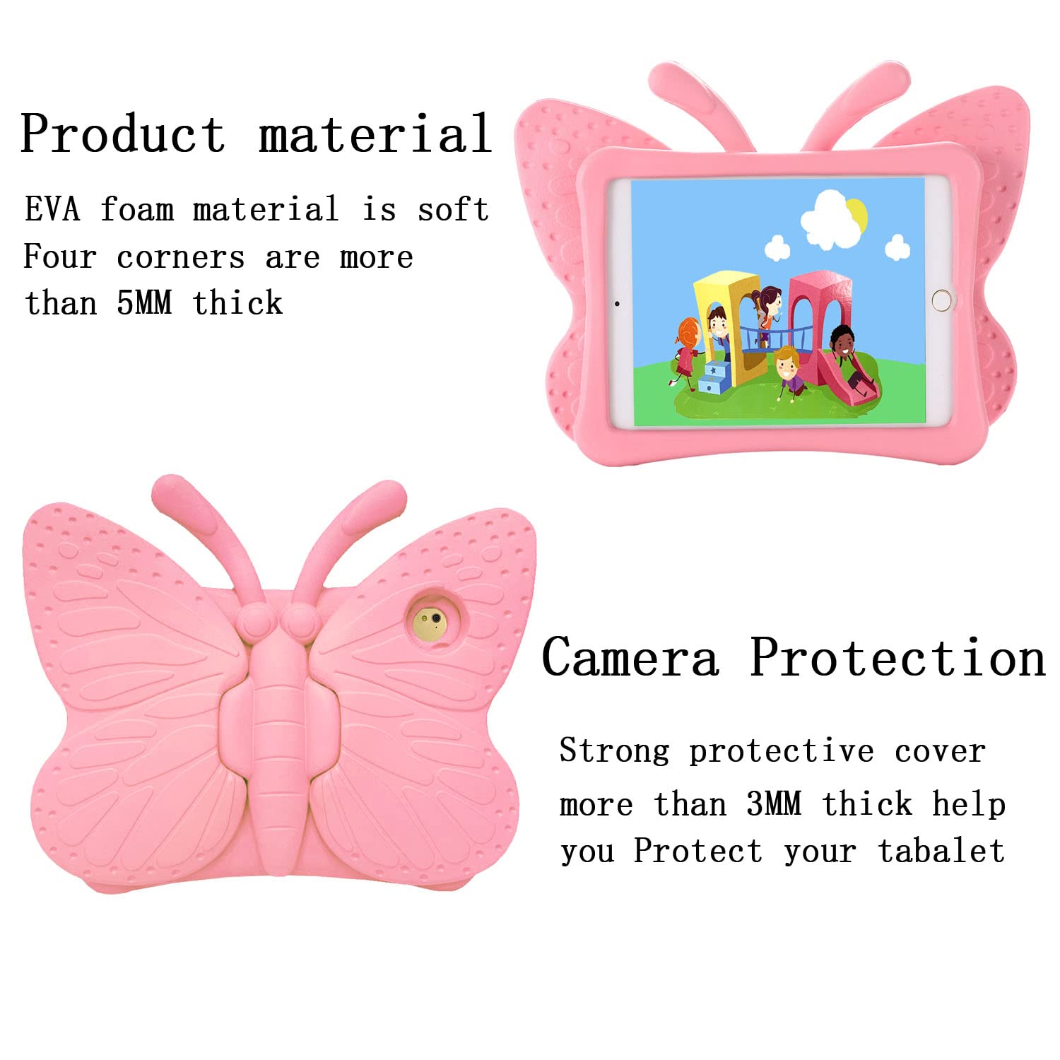 Ipad Case For Kids, Feitenn 3D Cartoon Butterfly Non Toxic Eva Light Weight Kid Proof Shockproof Case With Kickstand For Ipad 5/