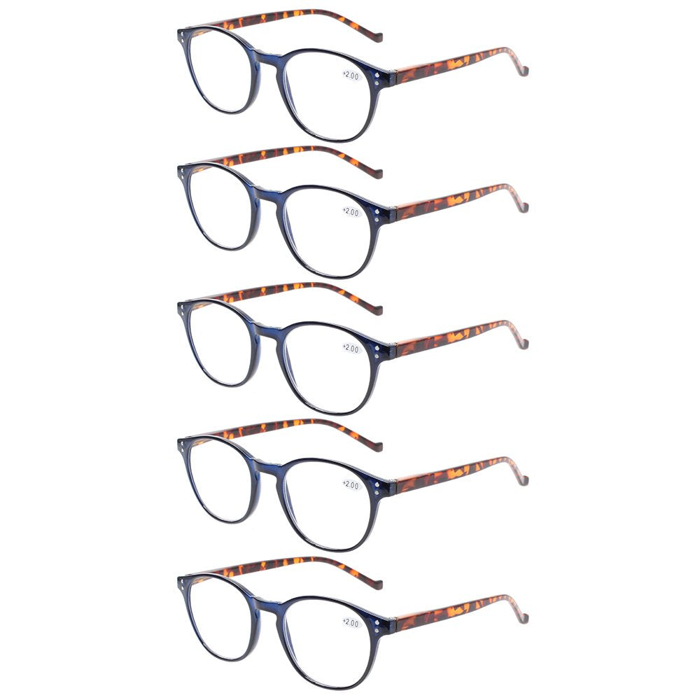 Norperwis 5 Pairs Reading Glasses   Standard Fit Spring Hinge Readers Glasses For Men And Women (5 Pack Bluetortoise, 125)
