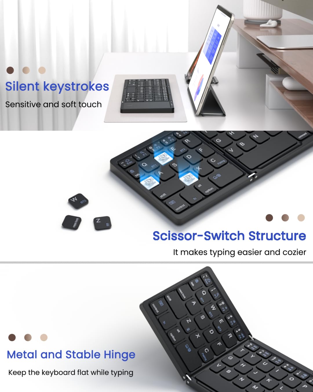 Artciety Foldable Bluetooth Keyboard, Folding Portable Wireless Keyboard With Touchpad,Travel Pocket Keyboard For Ios Android Wi