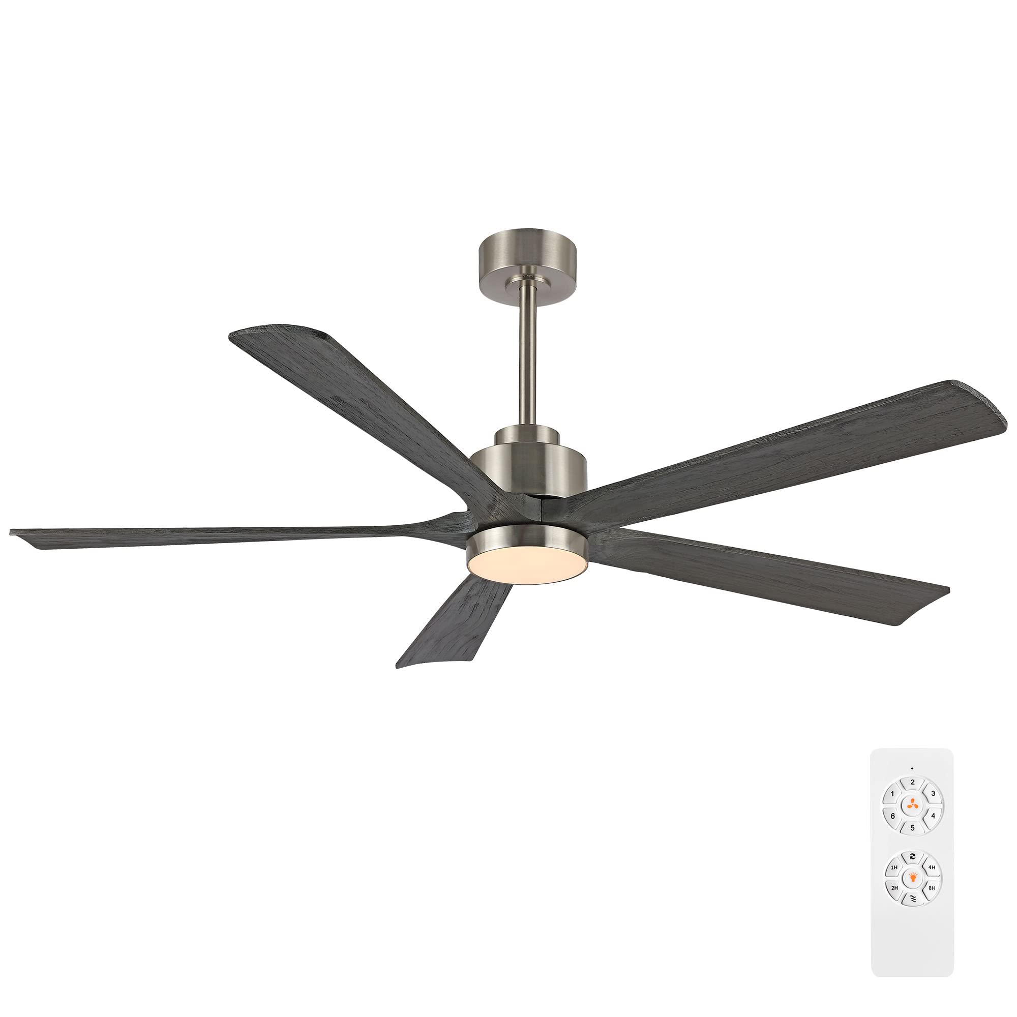 Elehinser 52'' Modern Ceiling Fan With Lights And Remote Control, 5 Solid Wood Blades 6 Speed Noiseless Reversible Dc Motor, Cei