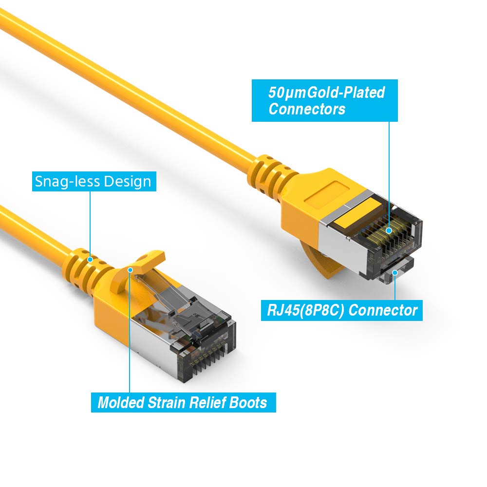 Nippon Labs 60Cat8 10 30Yw Cat8 Ethernet Cable 10 Feet Cat.8 U/Ftp Slim Ethernet Network Cable Yellow 30Awg   Latest 40Gbps 2000