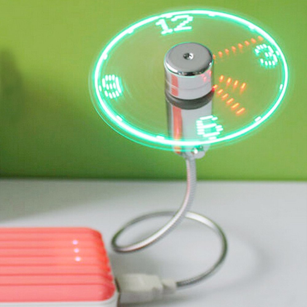 Anysecu Usb Clock Fan With Real Time Clock Led Light   Cool Gadget (Silver 1Pcs)